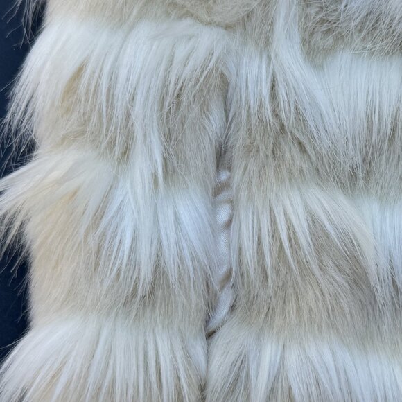 FOREVER 21 Womens Ivory Beige Stripe Faux Fur Sleeveless Vest Large Mid Length - Picture 12 of 14